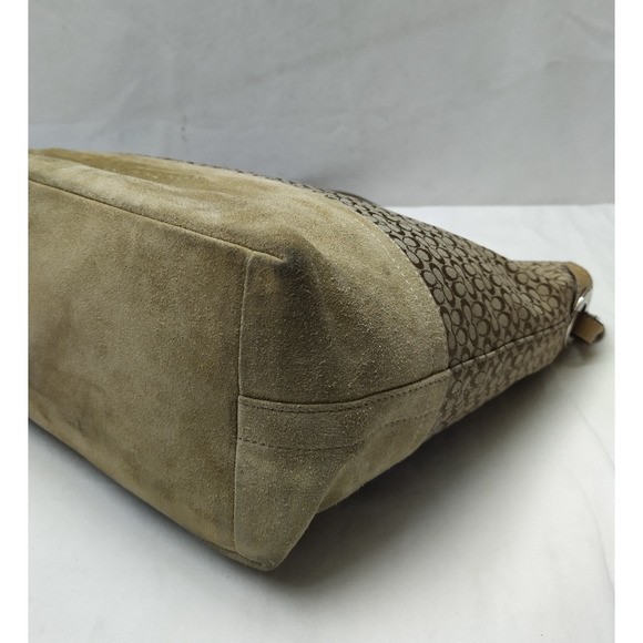 Coach Signature Brown Canvas Suede Hobo Shoulder Bag - Picture 14 of 16